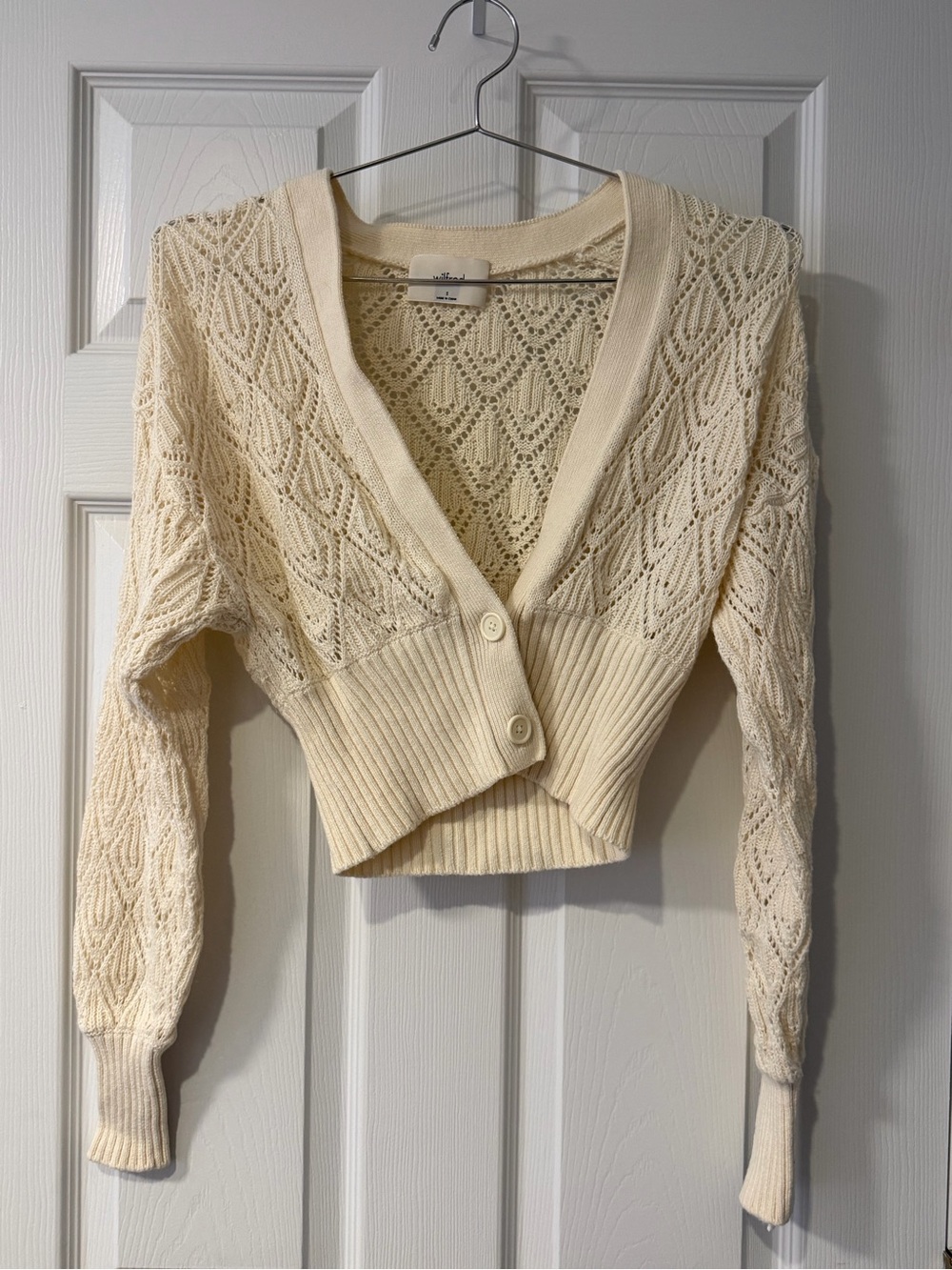 Wilfred Cream Crochet V-Neck Buttoned Cardigan
